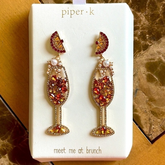 Brand New Piper K “Meet me at Brunch” Cocktail Crystal Rhinestone Drop Earrings - Picture 7 of 12